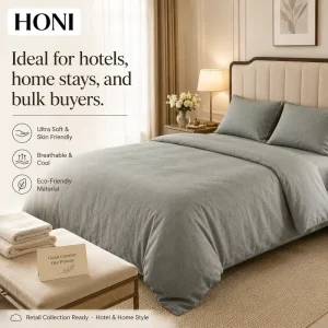 HONI OEKO TEX Certified Pure Cotton Queen Size Luxury Style Eco-friendly Fluffy Bed Duvet Cover Set for Home Use