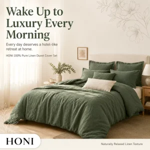 HONI OEM Custom Linen Fabric Full Section Luxury Style Durable 3 in One Bedding Set Duvet Cover for Home Bedroom