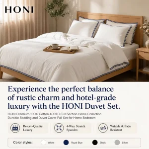 HONI Premium 100% Cotton Full Size Luxury Style Fluffy Bed Sheet Set Duvet Cover for All Seasons