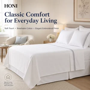 HONI Premium 100% Cotton Modern Style 4 Piece Set Queen and king Durable Complete Set of Bed Sheets Pillowcases for Bedroom