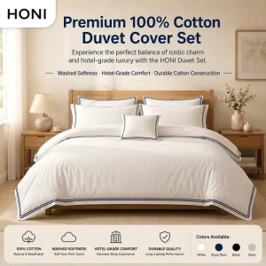 HONI Premium Cotton Fabrics Queen and King Luxury Style Solid Color Comfortable Duvet Cover Set for All Seasons