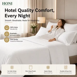 HONI Premium Pure Cotton Full Size 4 Piece Set 340tc Durable Strips Sheet & Pillowcase Sets for Home Collection