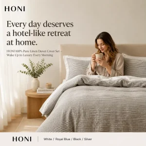 HONI Private Label Eco friendly Linen Woven Fabric King Size Luxury Style Breathable Bed Duvet Cover Set for All Seasons