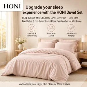 HONI Private Label Satin Fabric Double Bed Classic Style Cosy Solid Color Duvet Quilt Covers Bedding Set for Home Bedroom