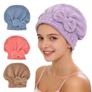 Hair Super Absorbent Towels with Bowknot Soft Hair Wraps Women Quick Drying Bath Caps for Home Use Portable Bow Shower Caps