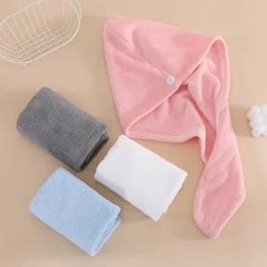 Hair Towel Dry Hair Microfiber Quick Magic Drying Wrap Turban Bath Shower Women Head Towel with Buttons