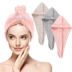Hair Towel Microfiber Wrap With Buttons Super Absorbent Quick Drying Drying Towel for All Hair Types