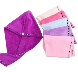 Hair Towel Wrap Turban Microfiber Drying Bath Head Towel with Buttons Quick Magic Dryer Dry Hair Hat