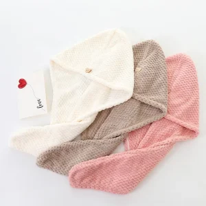 Hair drying Towel Hat SPA Women’s Super Absorbent Quick Dry Soft Towel With Buttons Twist Wrap Microfiber Hair Towel