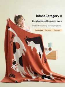 Half Fleece Cotton Linen Animal Pattern Blanket Office Nap Sofa Use Portable Modern Design All-Season Thickened