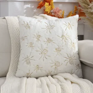 Halloween Decoration Cute Spider Gold Stamping Throw Pillow Cover White