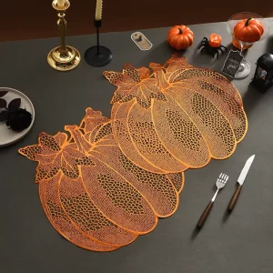 Halloween Decorative Table Mat Pumpkin Western style European Style High end Round Shape Hollow out Waterproof Place Mat