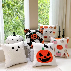 Halloween Embroidered Towel Throw Pillowcase Knot Pillow Ball Pillowcase Embroidered Cushions for Sofa Living Room Decor