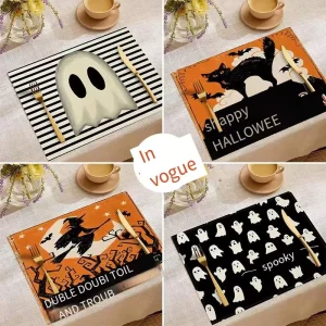 Halloween Festival Handmade 100% Linen Insulation Placemat Home Dining Table Cloth Napkins Accessories