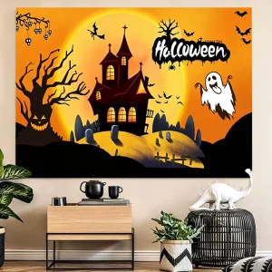 Halloween Festival Tapestry Wall Hanging with Ghost Pumpkin Candy Wall Tapestries for Living Room Bedroom Dorm