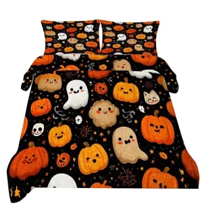 Halloween Ghost Pumpkin Designs Cozy Microfiber Duvet Sets Quilt Set