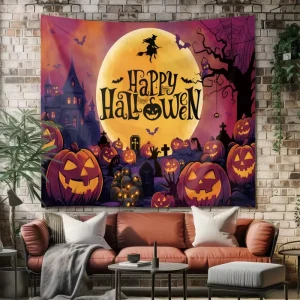 Halloween Nordic Style Indoor Outdoor Decorative Hanging Cloth Festival Backdrop Custom Cross Border Scene Setup Pumpkin Lantern