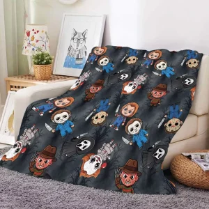 Halloween Plush Flannel Throw Blanket Custom Design Soft Warm Fleece Blanket for Sofa Bed Spooky Season Room Horror Decor Gift