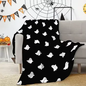 Halloween Print Flannel Fleece Blanket Ghost Digital Printed for Kids Student Lounges and Young People Independent Living Spaces