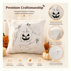 Halloween Pumpkin Ghost Plush Throw Pillow Cover Decorative Sofa Waist Cushion Case for Home Living Room
