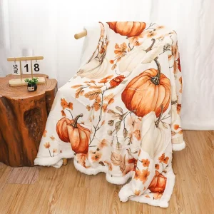 Halloween Sherpa Throw Blanket Pumpkin Leaves Fall Plaid Blanket Custom Size Thanksgiving Home Decor Luxury Flannel Bed Blanket