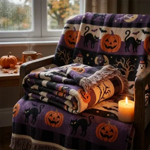 Halloween Spooky Flannel Fleece Blanket Warm Lightweight Throw Custom Print for Supplier