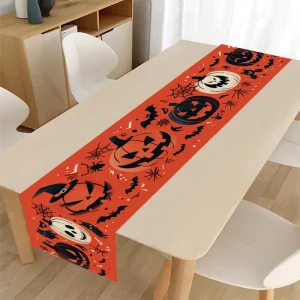 Halloween Table Runner Polyester Pumpkin Jack O Lantern Bat Spider Web Farmhouse Fall Dining Table Party Home Kitchen Decor