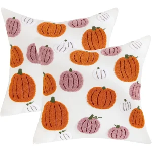 Halloween Throw Pillow Covers Pink Thanksgiving Pillowcases Orange Pumpkins 3D Embroidered for Home Party Fall Decor