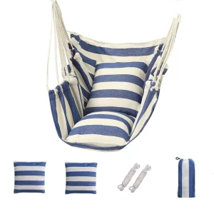 Hammocks Hanging Swing Chair Canvas with 2 Seat Cushions Pillows Indoor Bedroom Outdoor Patio Garden