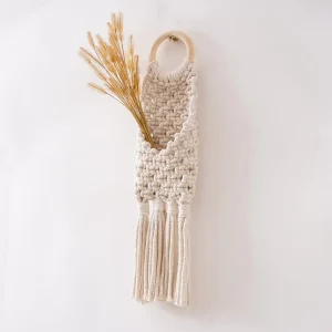 Hand Knitted Tapestry Cotton Rope Hanging Pocket Doorknob Pendant Mobile Phone Key and Wallet Storage Bag Wall Decoration