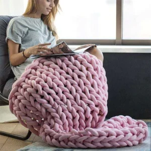 Hand Made Chunky Knit Throw Recycled Polyester Knitted Weighted Blanket