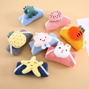 Hand Towel Cute Children’s Hand Towel Dry Handkerchief Absorbent Kitchen Wiper Cloth Coral Fleece Towel With Hanging Loop
