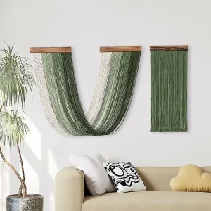 Hand Woven Bohemian Style Tassel Cotton Tapestries Wall Decor Boho Macrame for Hotel Office Farmhouse Wall Hanging