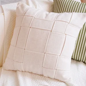 Hand Woven Grid Off White Cushion Cover Minimalist Decorative & Throw Pillows Cushion Covers for Sofa Bedroom Home Decor