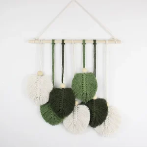 Hand Woven Leaf Tapestry Macrame Kit with Tutorial for Beginners with Wooden Beads Sticks Accessories for Home Decor Wall Hang