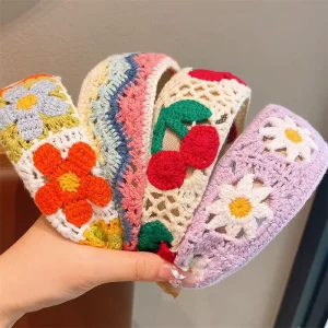 Hand crocheted Flower Headbands Girls Knitted Flower Decorative Hairband