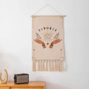 Hand with Eye Small Tapestry Wall Hanging for Bedroom With Tassels