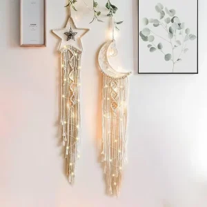 Hand woven Handmade Bohemian Tapestry Moon Dreamcatcher Star Wall Hanging Nordic Style Pendant Home Decoration Ethnic