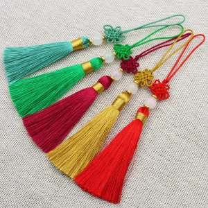 Hand woven Jade Thread Knot with Fringe Antique Bookmark Tassel Phone Case Hairpin Sachet Chinese Knot Accessory Hanging Tassel