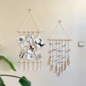 Hand woven Tapestry for Home Décor with Tassels Bohemian Style Wall Hanging Decorative Woven Photo Holder
