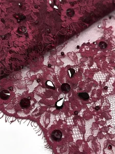 Handbeaded Embroidery French Lace Fabric with Rhinestones for Wedding Crafting Stylish Net Base Textile for Apparel