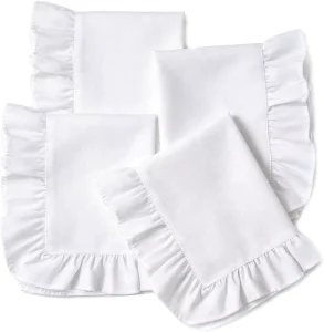 Handcrafted Linen Cotton Ruffle Dinner Napkins Washable Cloth for Spring Holiday Home Table Decor White