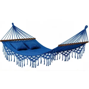 Handcrafted Macrame Traditional Eco Friendly Foldable Portable Backyard Hammock with Pillow for Living Room