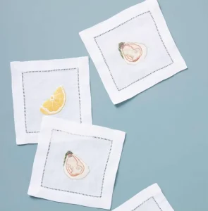 Handmade 100% Linen Napkin Double-Sided Fruit Printed Embroidered Logo Square Shape Cloth Napkin Accessory