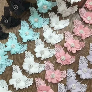 Handmade 3D Embroidered Lace Fabric with Beaded Sash Trim Flower Tube Sequin Lace Accessory for Shoes and Garments