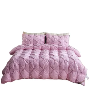 Handmade American Style Goose Down Alternative Comforter Set Quilted Pinch Pleat Wedding Bedding