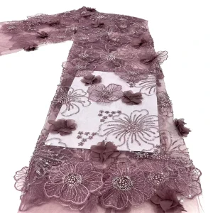 Handmade Applique Embroidery Lace Sequins Beaded Mesh 3D Dot Organza Fabric Stretch Wedding Dress in Stock