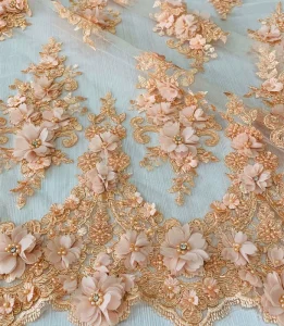 Handmade Beaded Sequin Embroidery 3D Flower Lace Fabric Double-Sided 100% Polyester for Wedding Dresses & Accessories
