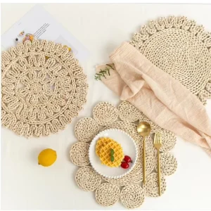 Handmade Charger Plate Flower Shaped Rattan Straw Tablemat Wedding Party Placemats for Dining Table