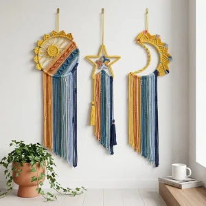 Handmade Colorful Macrame Dreamcatcher Sun Star Moon Cotton Tassel Wall Hanging Boho Tapestry Indoor Home Wall Decor Ornament